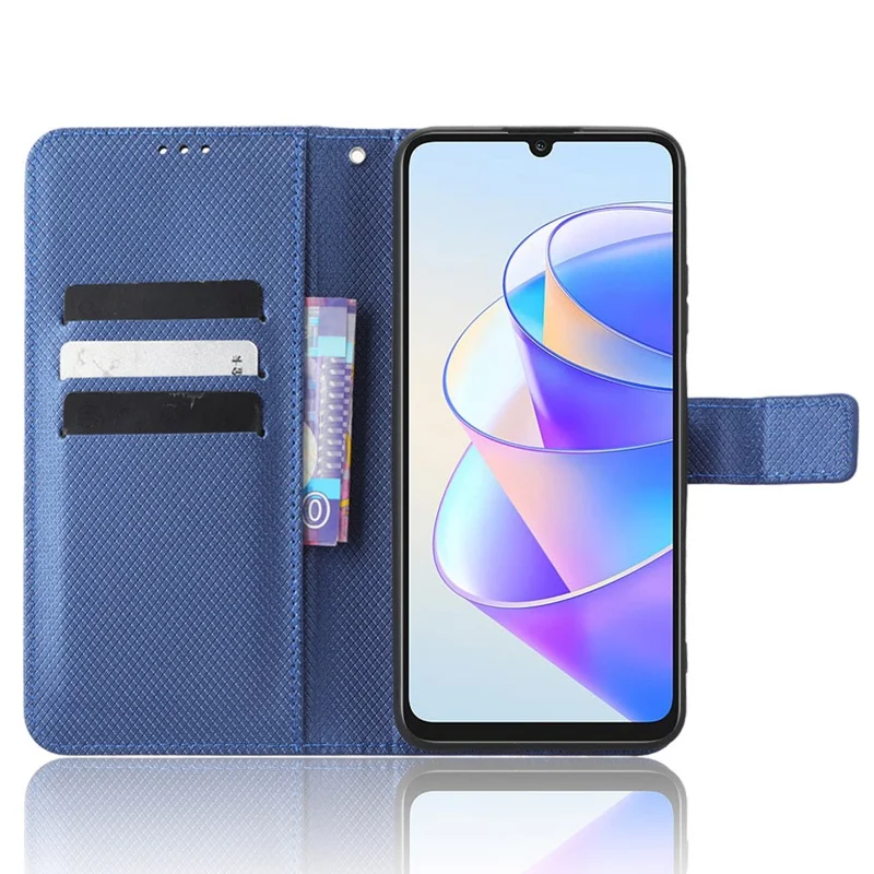 Capa em Pele PU para Honor X7a 5G / Play7T 5G, Textura Diamante, Carteira com Suporte, Capa para Telemóvel - Azul