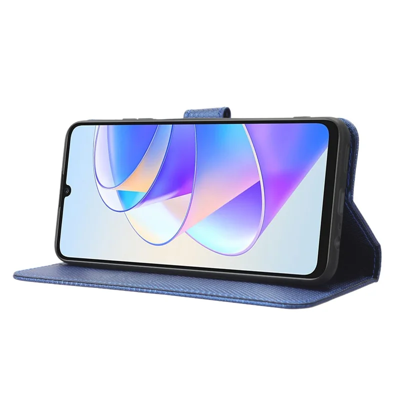 Capa em Pele PU para Honor X7a 5G / Play7T 5G, Textura Diamante, Carteira com Suporte, Capa para Telemóvel - Azul