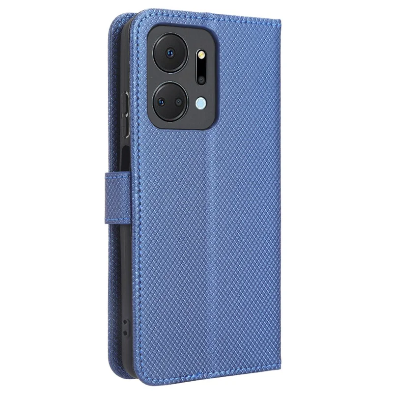 Capa em Pele PU para Honor X7a 5G / Play7T 5G, Textura Diamante, Carteira com Suporte, Capa para Telemóvel - Azul