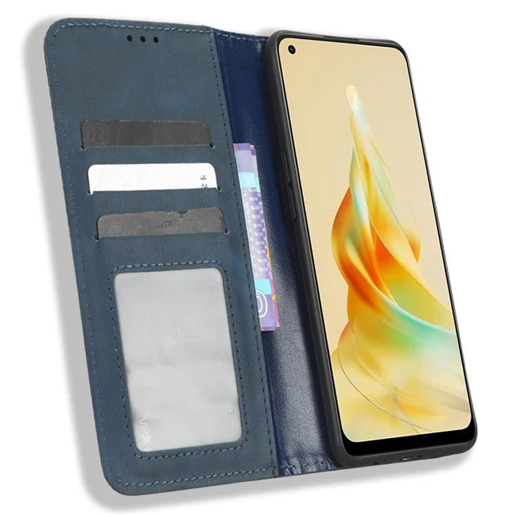 Für Oppo Reno8 T 4G Smartphone Brieftasche Case Retro-Textur PU-Leder Handy Cover - Blau