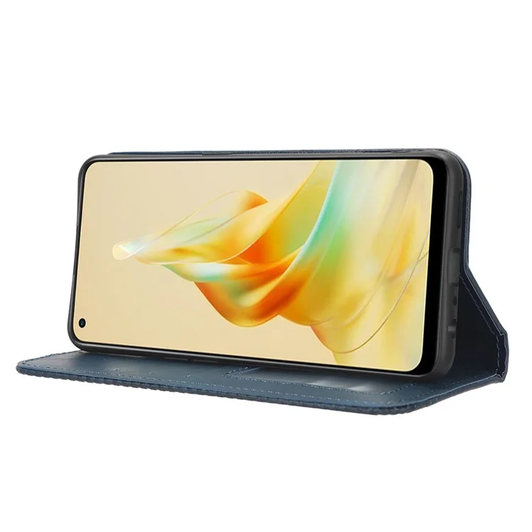 Für Oppo Reno8 T 4G Smartphone Brieftasche Case Retro-Textur PU-Leder Handy Cover - Blau