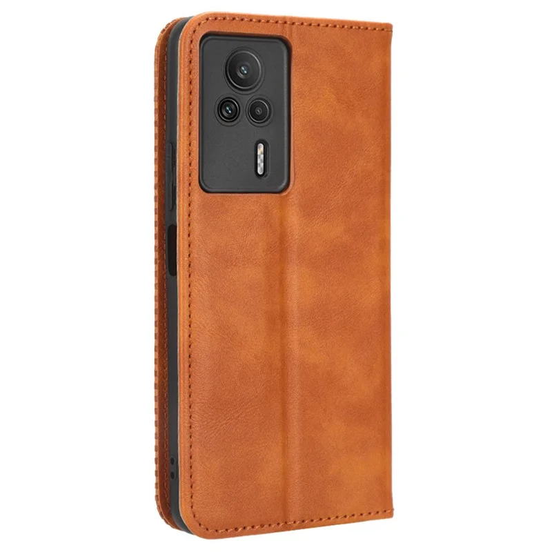 Para Xiaomi Redmi K60E 5G Vintage Funda de Cuero PU Billetera de Pie Funda de Teléfono Cierre Magnético a Prueba de Golpes - Marrón