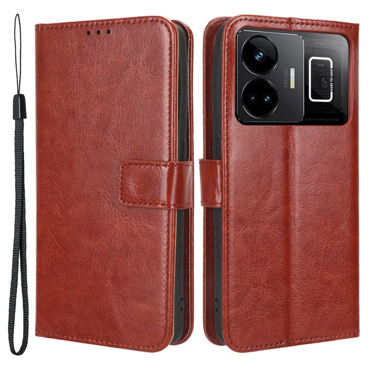Для Realme GT Neo 5 5G / Neo 5 240W 5G / Realme GT3 5G Crazy Horse Texture Phone Case Leather Wallet Phone Stand Cover - Brown