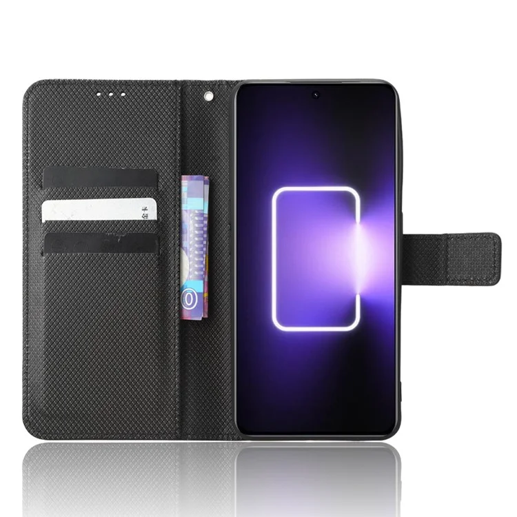 Чехол-бумажник для Realme GT Neo 5 5G / Neo 5 240W 5G / Realme GT3 5G с алмазной текстурой и подставкой - Черный
