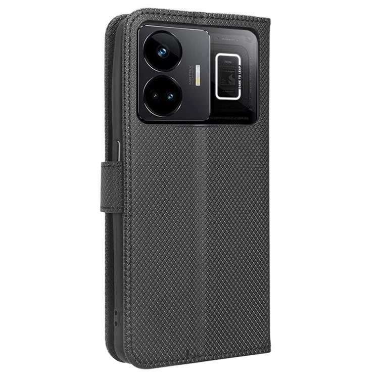 Чехол-бумажник для Realme GT Neo 5 5G / Neo 5 240W 5G / Realme GT3 5G с алмазной текстурой и подставкой - Черный