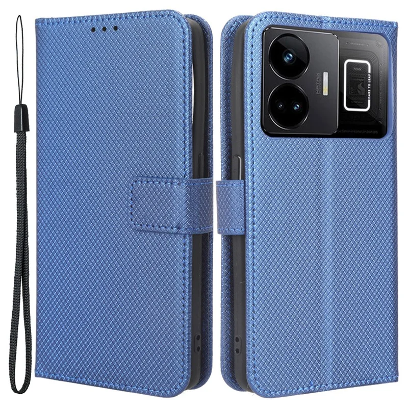 جراب واقٍ من الجلد الصناعي لهاتف Realme GT Neo 5 5G / Neo 5 240W 5G / Realme GT3 5G مع حامل وتصميم ماسي - أزرق