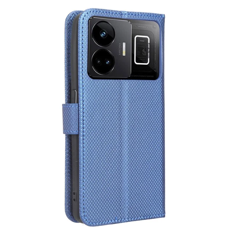 جراب واقٍ من الجلد الصناعي لهاتف Realme GT Neo 5 5G / Neo 5 240W 5G / Realme GT3 5G مع حامل وتصميم ماسي - أزرق