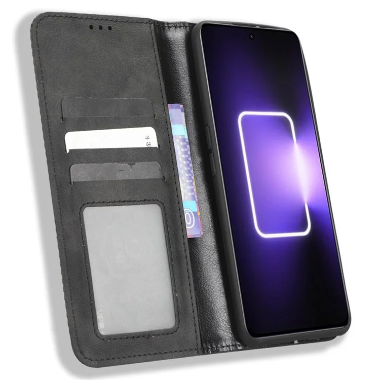 Для Realme GT Neo 5 5G / Neo 5 240W 5G / Realme GT3 5G Чехол для телефона из искусственной кожи с ретро текстурой и подставкой - Черный