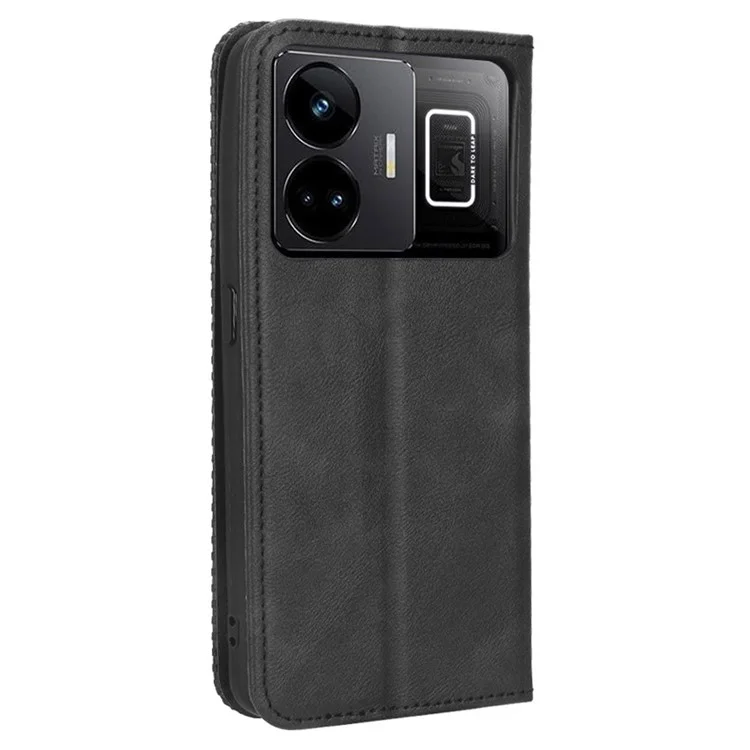 Для Realme GT Neo 5 5G / Neo 5 240W 5G / Realme GT3 5G Чехол для телефона из искусственной кожи с ретро текстурой и подставкой - Черный