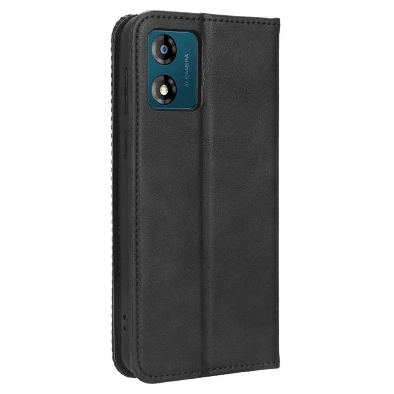 Para Motorola Moto E13 4G PU Leather Vintage Phone Case Folio Wallet Stand Magnetic Shockproof Cover - Black