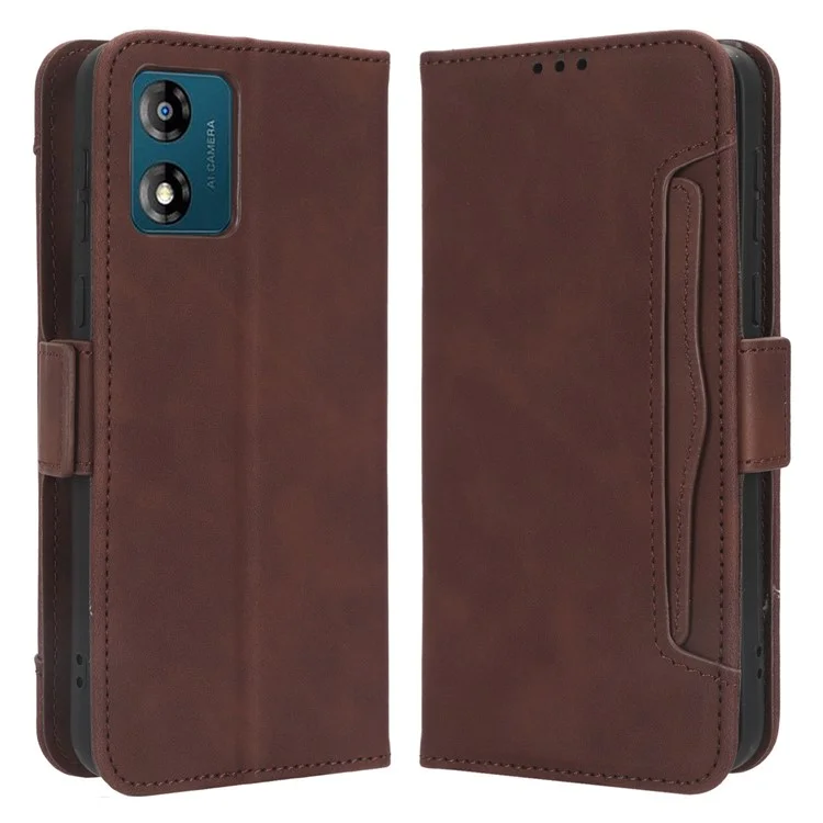 Per Motorola Moto E13 4G Phone Wallet Case Stand Multiple Card Slots PU Leather Phone Cover - Brown