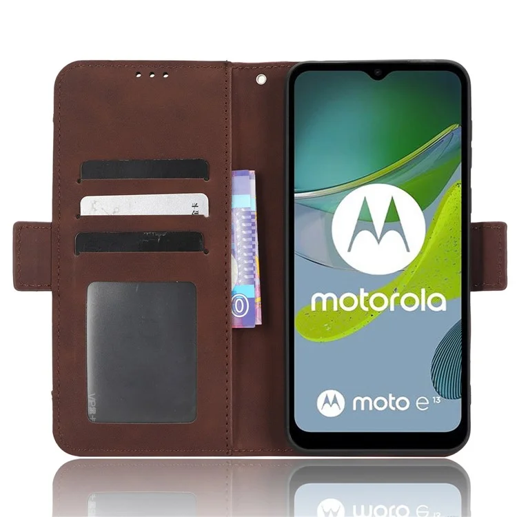 Per Motorola Moto E13 4G Phone Wallet Case Stand Multiple Card Slots PU Leather Phone Cover - Brown
