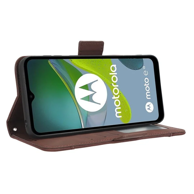 Per Motorola Moto E13 4G Phone Wallet Case Stand Multiple Card Slots PU Leather Phone Cover - Brown
