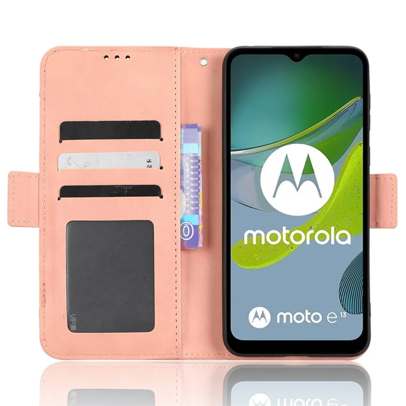 Para Motorola Moto E13 4G Funda de Cartera para Teléfono con Soporte, Múltiples Ranuras para Tarjetas, Funda de Teléfono de Cuero PU - Rosa