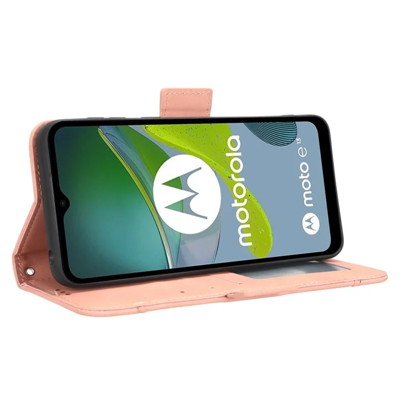 Para Motorola Moto E13 4G Funda de Cartera para Teléfono con Soporte, Múltiples Ranuras para Tarjetas, Funda de Teléfono de Cuero PU - Rosa