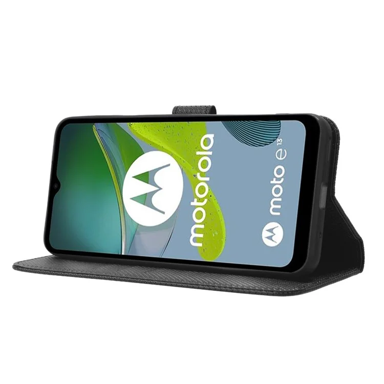 Per Motorola Moto E13 4G Telefono Stand Case di Texture Diamante PU Coperchi - Nero