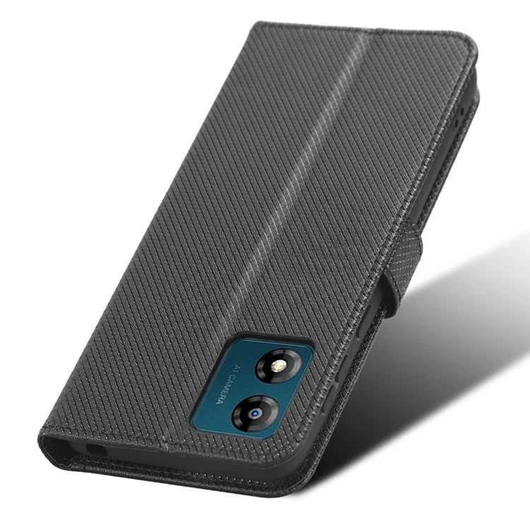 Per Motorola Moto E13 4G Telefono Stand Case di Texture Diamante PU Coperchi - Nero