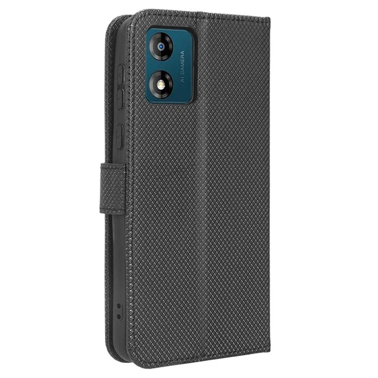 Per Motorola Moto E13 4G Telefono Stand Case di Texture Diamante PU Coperchi - Nero