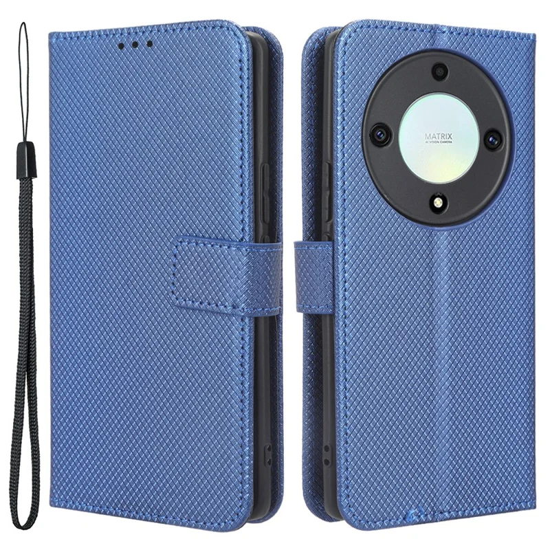 PU Leather Wallet Case for Honor X9a 5G / X40 5G / Magic5 Lite 5G Diamond Texture Stand Cover - Blue