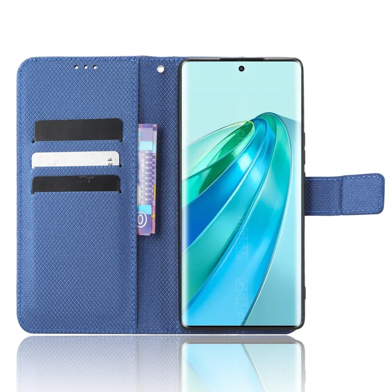 PU Leather Wallet Case for Honor X9a 5G / X40 5G / Magic5 Lite 5G Diamond Texture Stand Cover - Blue