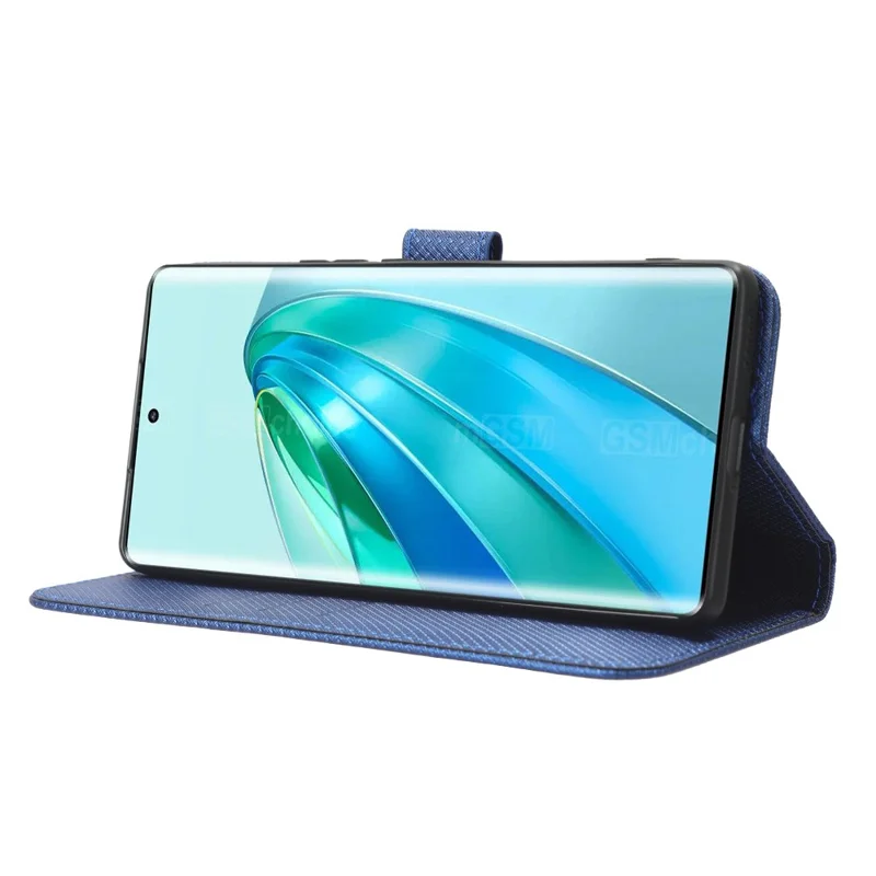PU Leather Wallet Case for Honor X9a 5G / X40 5G / Magic5 Lite 5G Diamond Texture Stand Cover - Blue