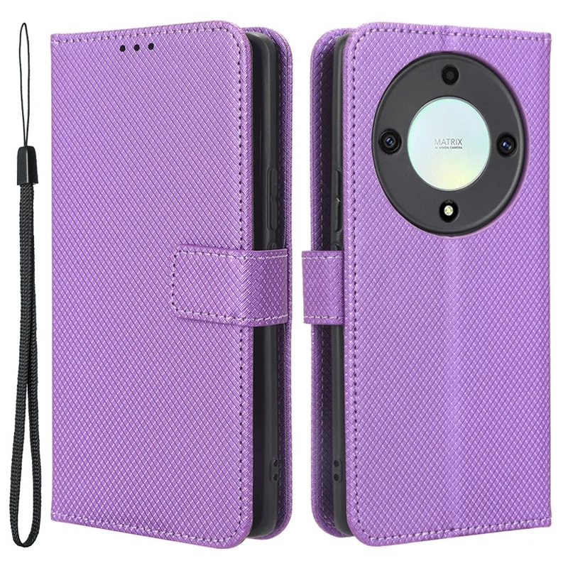 PU Leather Wallet Case for Honor X9a 5G / X40 5G / Magic5 Lite 5G Diamond Texture Stand Cover - Purple