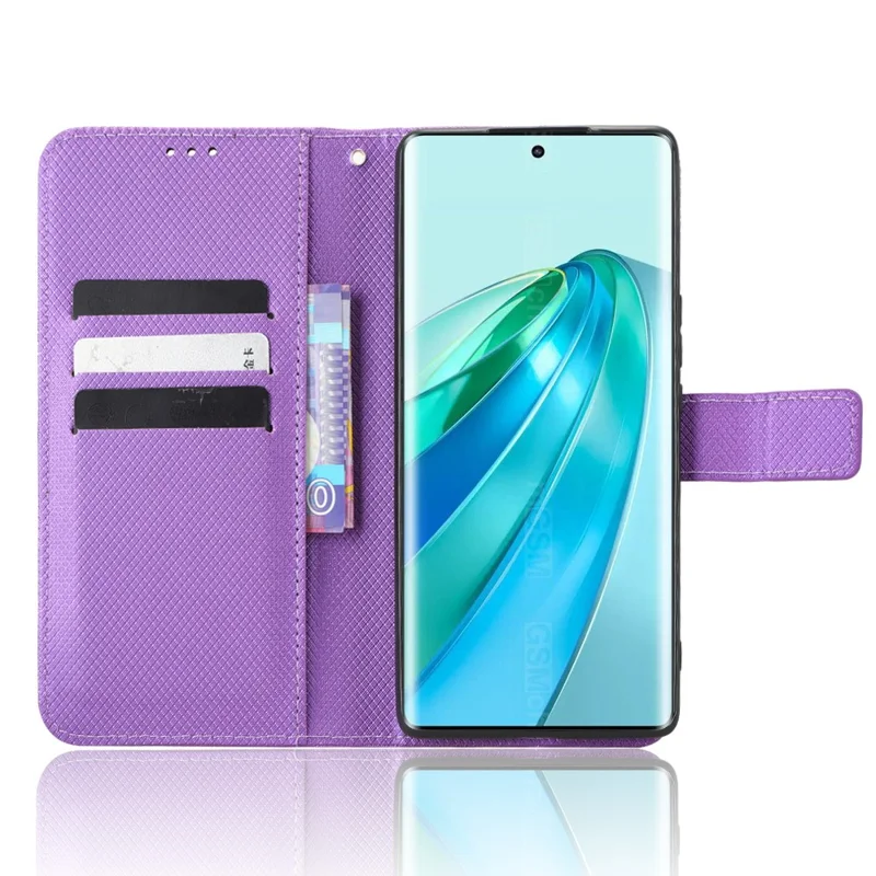 PU Leather Wallet Case for Honor X9a 5G / X40 5G / Magic5 Lite 5G Diamond Texture Stand Cover - Purple