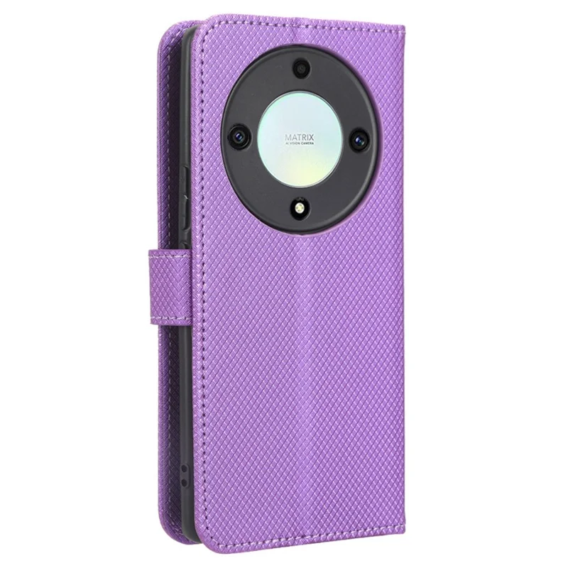 PU Leather Wallet Case for Honor X9a 5G / X40 5G / Magic5 Lite 5G Diamond Texture Stand Cover - Purple