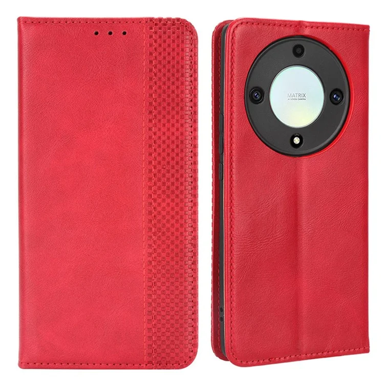 Para Honor X9a 5G / X40 5G / Magic5 Lite 5G Vintage Cartera de Cuero PU Soporte para Teléfono Funda Magnética - Rojo