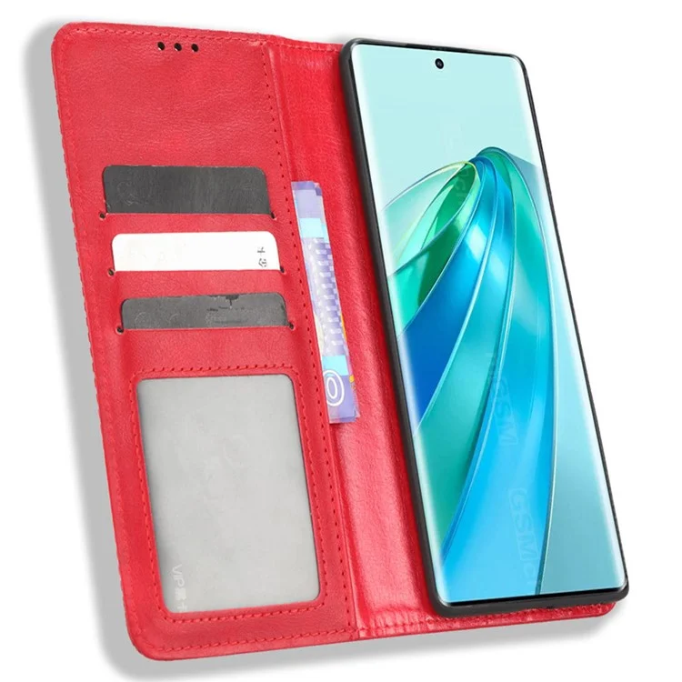 Para Honor X9a 5G / X40 5G / Magic5 Lite 5G Vintage Cartera de Cuero PU Soporte para Teléfono Funda Magnética - Rojo