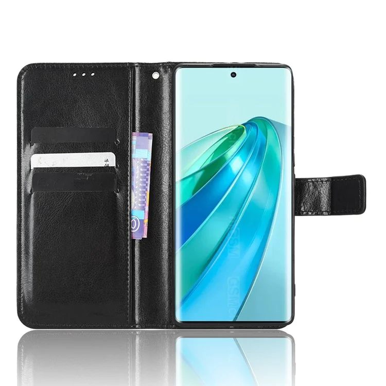 For Honor X9a 5G / X40 5G / Magic5 Lite 5G Cell Phone Cover Crazy Horse Texture Wallet Stand Phone Leather Case - Black