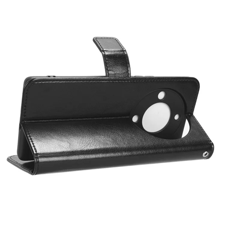 For Honor X9a 5G / X40 5G / Magic5 Lite 5G Cell Phone Cover Crazy Horse Texture Wallet Stand Phone Leather Case - Black