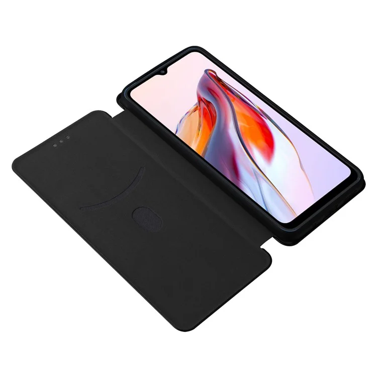 For Xiaomi Redmi 12C 4G Phone Case Card Holder Magnetic Auto-absorbed Carbon Fiber Texture Flip Leather Cover Stand - Black