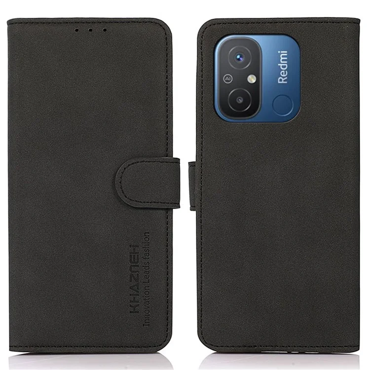 KHAZNEH Pour Xiaomi Redmi 12C 4G / 11A 4G Étui de protection en cuir Flip Texturé Anti-rayures Coque de protection Portefeuille avec Support - Noir