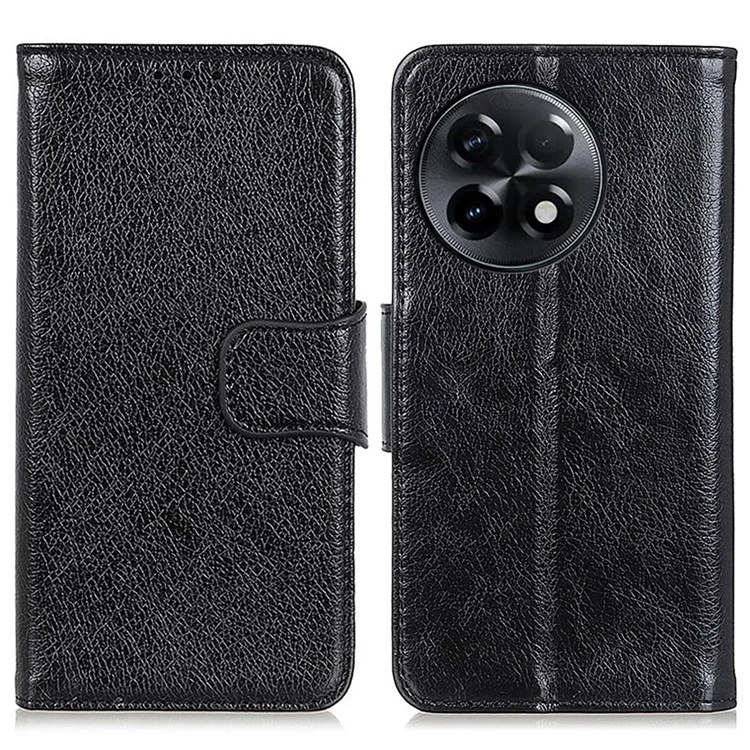 Shockproof Phone Case For OnePlus Ace 2 5G / 11R 5G Split Leather Nappa Texture Flip Wallet Stand Cell Phone Cover - Black