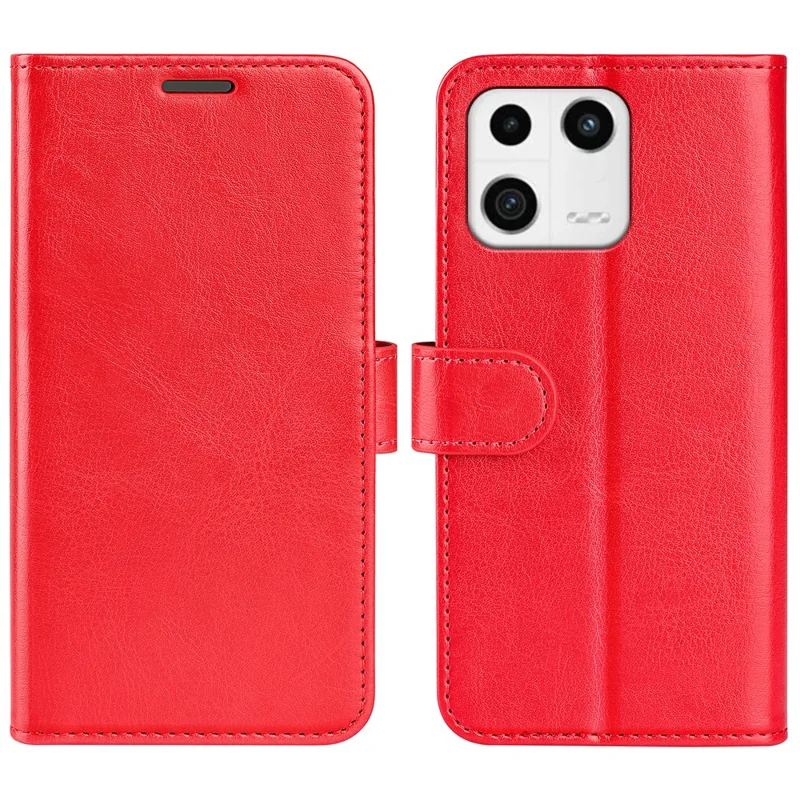 For Xiaomi 13 5G Phone Case Crazy Horse Texture Leather Flip Stand Wallet Shockproof Cell Phone Cover - Red