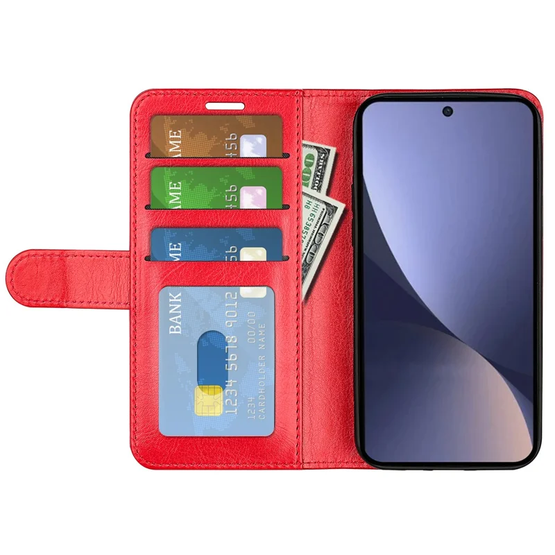 For Xiaomi 13 5G Phone Case Crazy Horse Texture Leather Flip Stand Wallet Shockproof Cell Phone Cover - Red