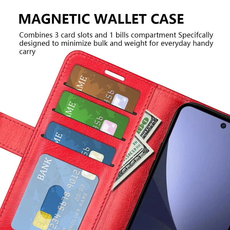 For Xiaomi 13 5G Phone Case Crazy Horse Texture Leather Flip Stand Wallet Shockproof Cell Phone Cover - Red