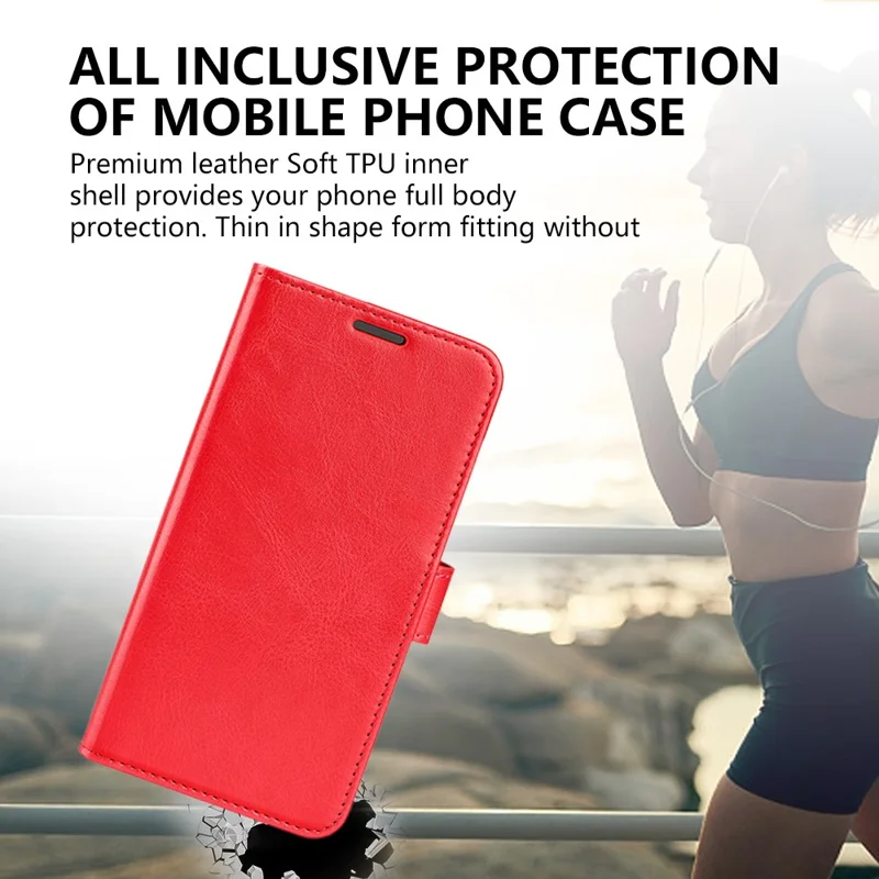 For Xiaomi 13 5G Phone Case Crazy Horse Texture Leather Flip Stand Wallet Shockproof Cell Phone Cover - Red