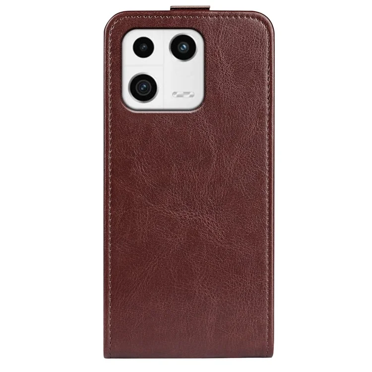 Handy-Hülle für Xiaomi 13 5G, vertikale Klapphülle aus Leder mit Crazy-Horse-Textur, Schutzhülle mit Kartenfach - Braun