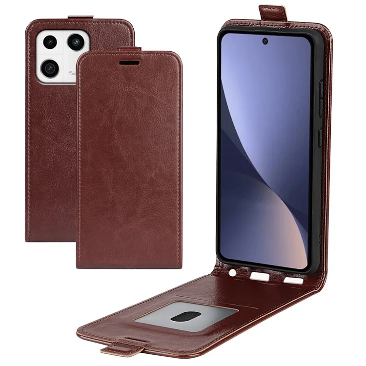 Handy-Hülle für Xiaomi 13 5G, vertikale Klapphülle aus Leder mit Crazy-Horse-Textur, Schutzhülle mit Kartenfach - Braun