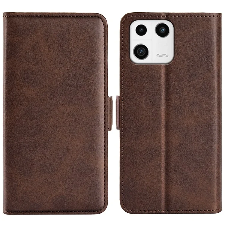 For Xiaomi 13 5G Drop-proof Calf Texture PU Leather Smartphone Case Wallet Stand Cell Phone Cover - Brown