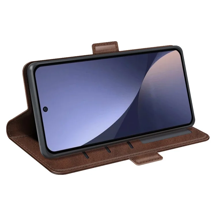 For Xiaomi 13 5G Drop-proof Calf Texture PU Leather Smartphone Case Wallet Stand Cell Phone Cover - Brown