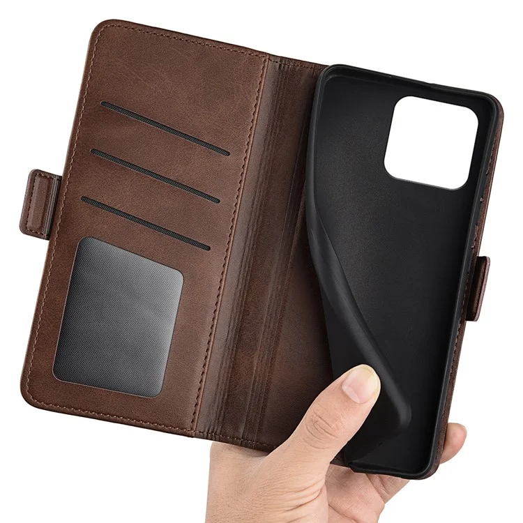 For Xiaomi 13 5G Drop-proof Calf Texture PU Leather Smartphone Case Wallet Stand Cell Phone Cover - Brown