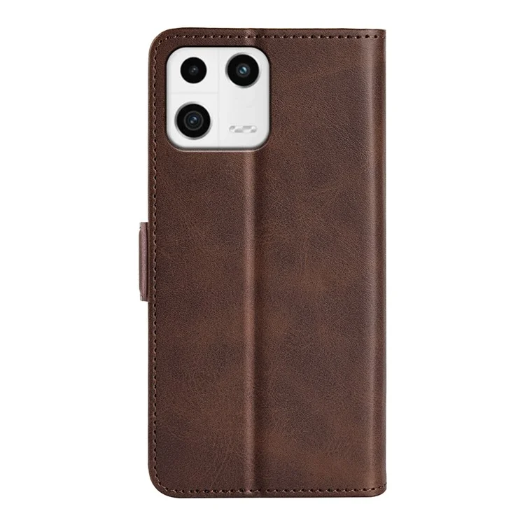 For Xiaomi 13 5G Drop-proof Calf Texture PU Leather Smartphone Case Wallet Stand Cell Phone Cover - Brown