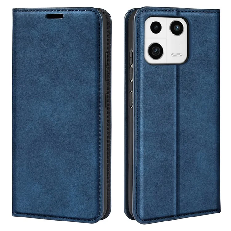 Para Xiaomi 13 5G Capa de telefone com absorção magnética automática, suporte de carteira, pele amigável e anti-queda - Azul