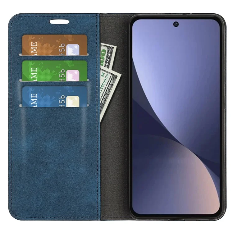Para Xiaomi 13 5G Capa de telefone com absorção magnética automática, suporte de carteira, pele amigável e anti-queda - Azul