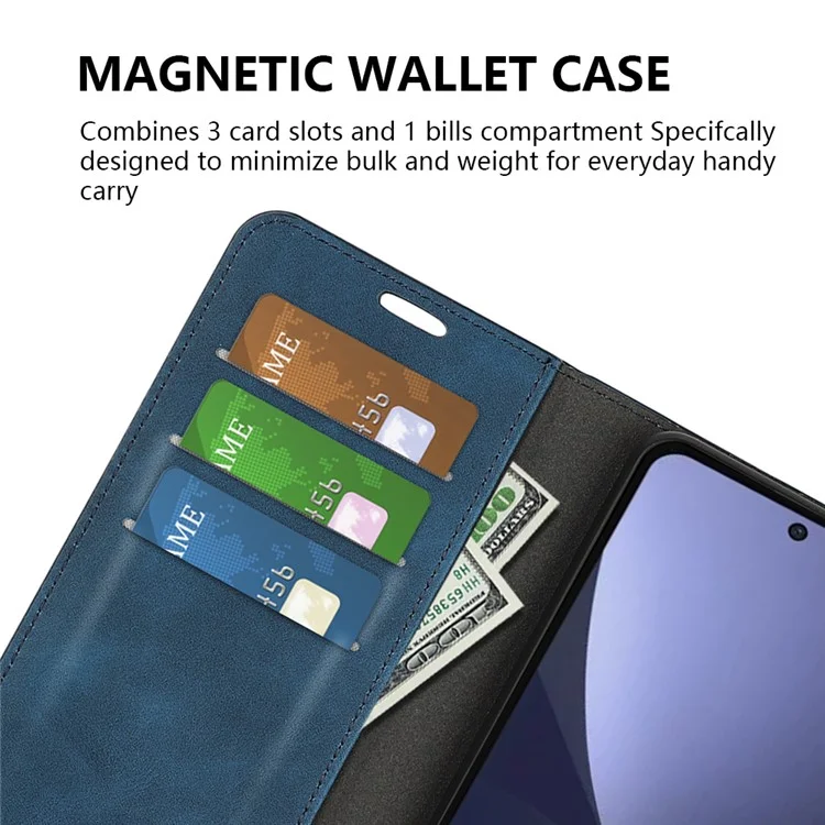 Para Xiaomi 13 5G Capa de telefone com absorção magnética automática, suporte de carteira, pele amigável e anti-queda - Azul