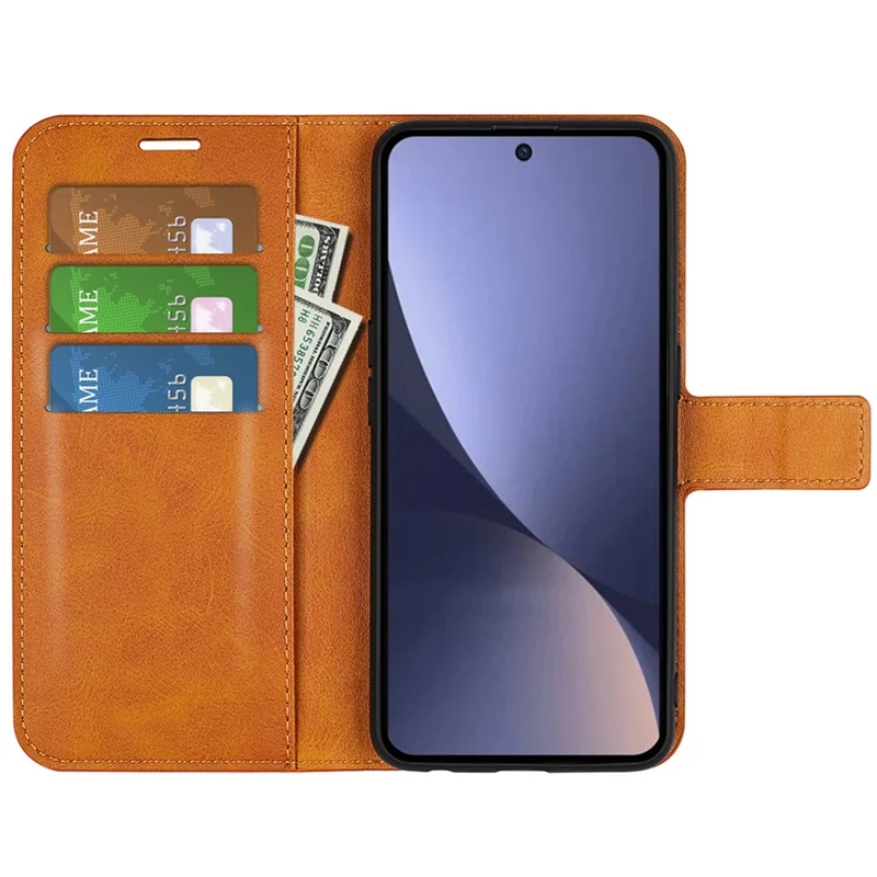 PU Leather Mobile Phone Case For Xiaomi 13 5G Stand Wallet Calf Texture Full Protection Flip Phone Cover - Yellow