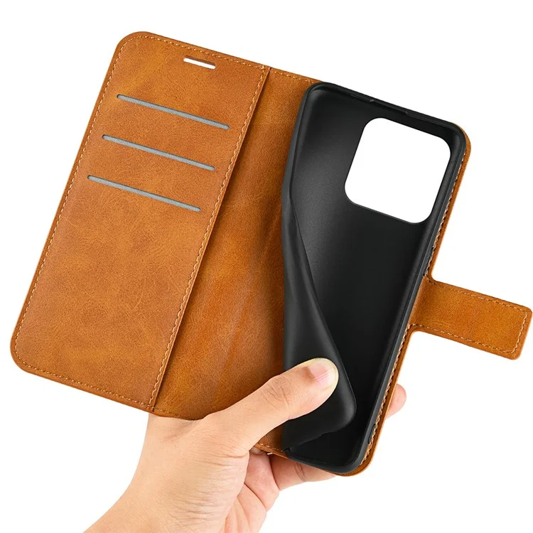 PU Leather Mobile Phone Case For Xiaomi 13 5G Stand Wallet Calf Texture Full Protection Flip Phone Cover - Yellow